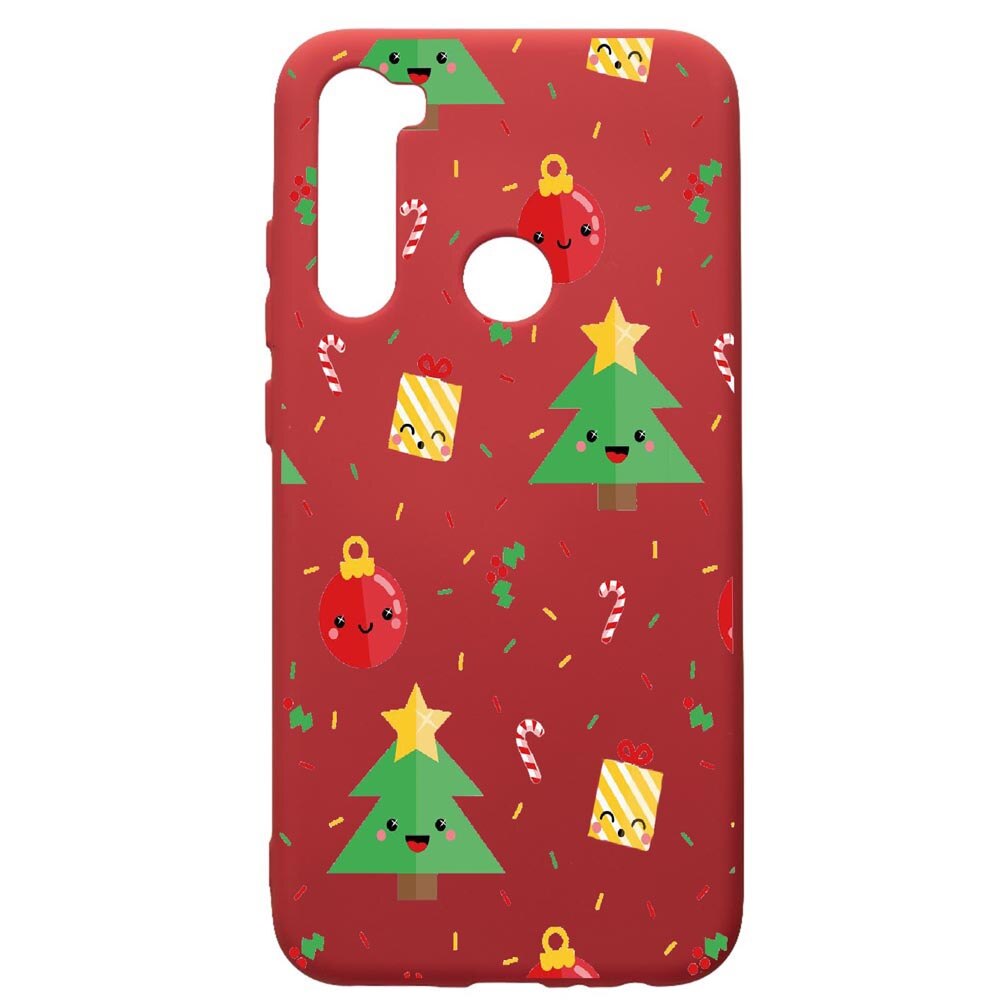 Husa de protectie Xiaomi Redmi Note 8, Xmas, silicon, cu interiorul din material textil, protectie camera, Red, PR309