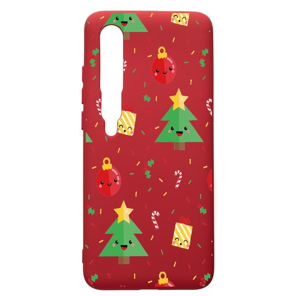 Husa de protectie Xiaomi Mi 10 / Mi 10 Pro, Xmas, silicon, cu interiorul din material textil, protectie camera, Red, PR309