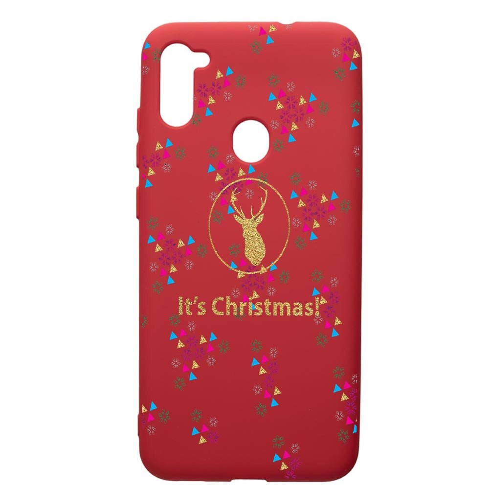 Husa de protectie Samsung Galaxy A11, Xmas, silicon, cu interiorul din material textil, protectie camera, Red, PR313