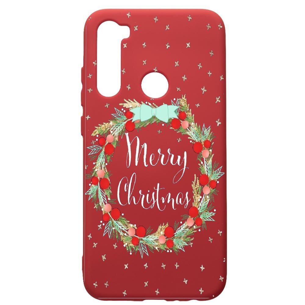 Husa de protectie Xiaomi Redmi Note 8, Xmas, silicon, cu interiorul din material textil, protectie camera, Red, PR312