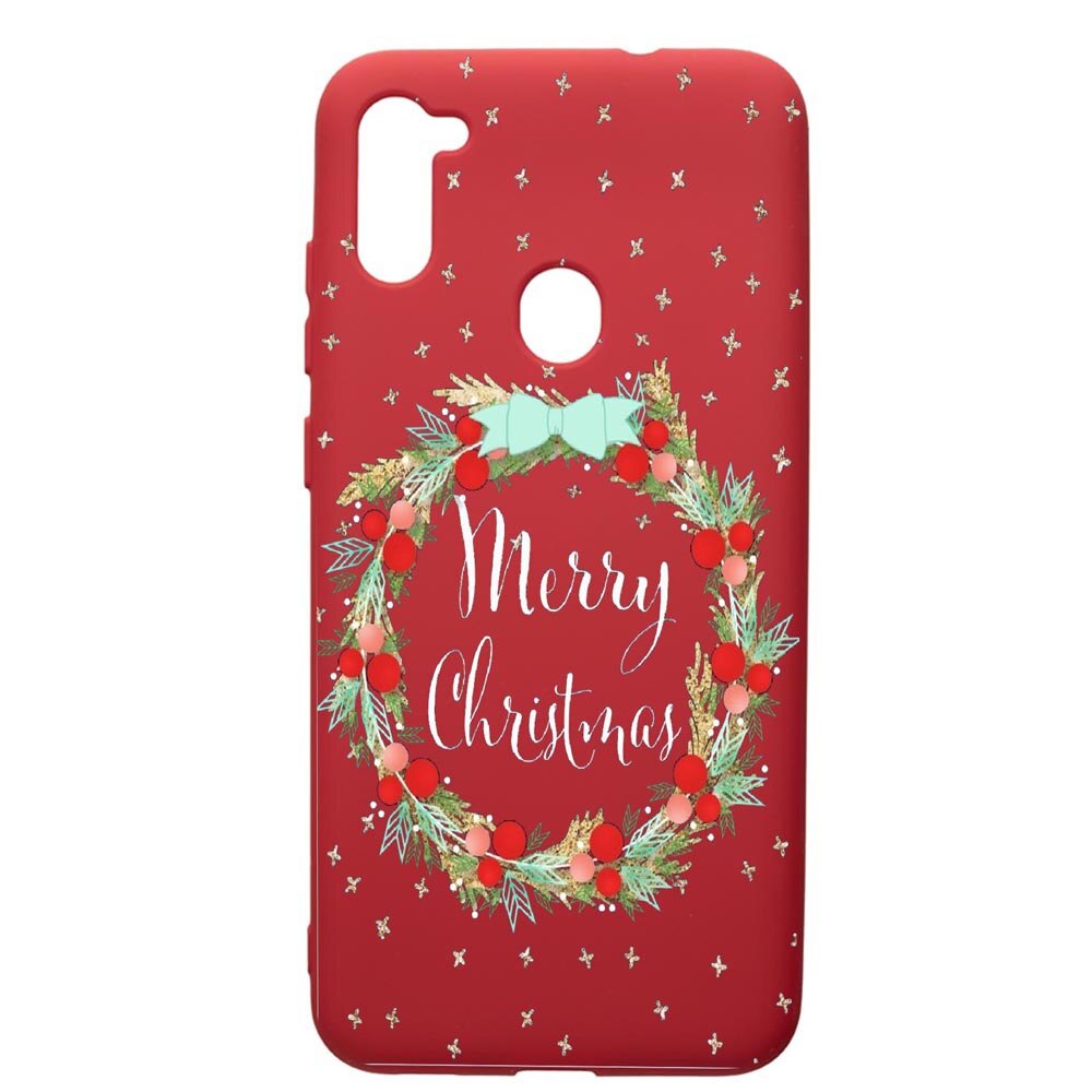 Husa de protectie Samsung Galaxy A11, Xmas, silicon, cu interiorul din material textil, protectie camera, Red, PR312