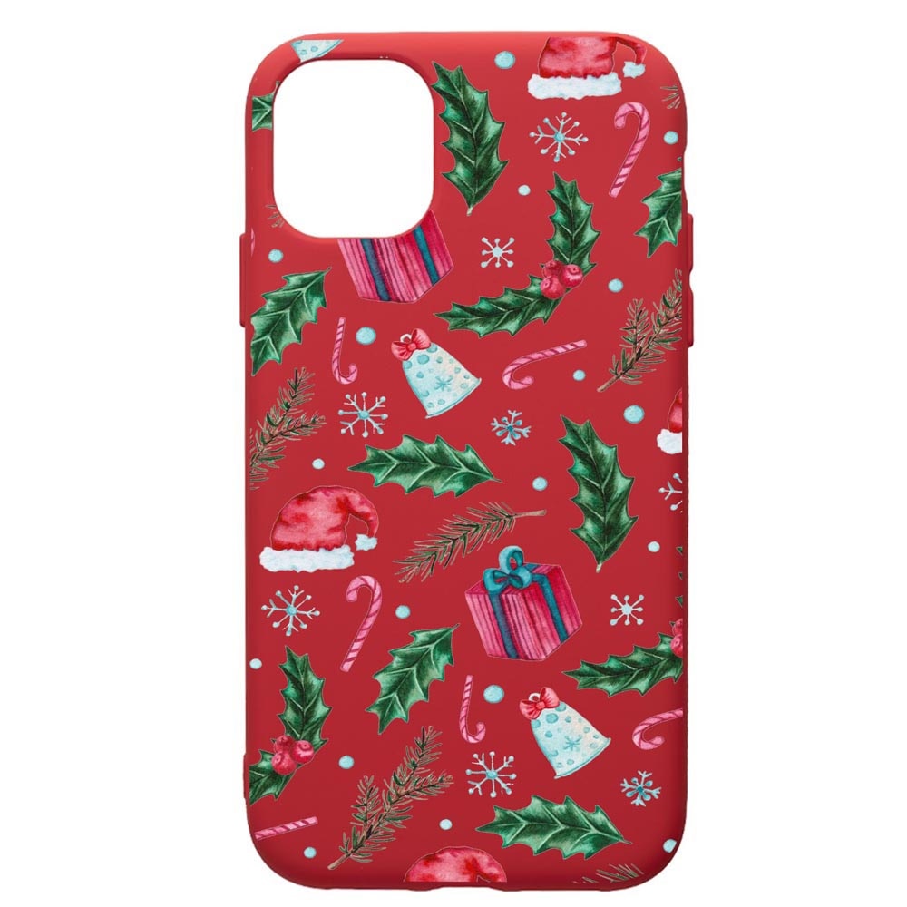 Husa de protectie Apple iPhone 12 Mini, Xmas, silicon, cu interiorul din material textil, protectie camera, Red, PR314