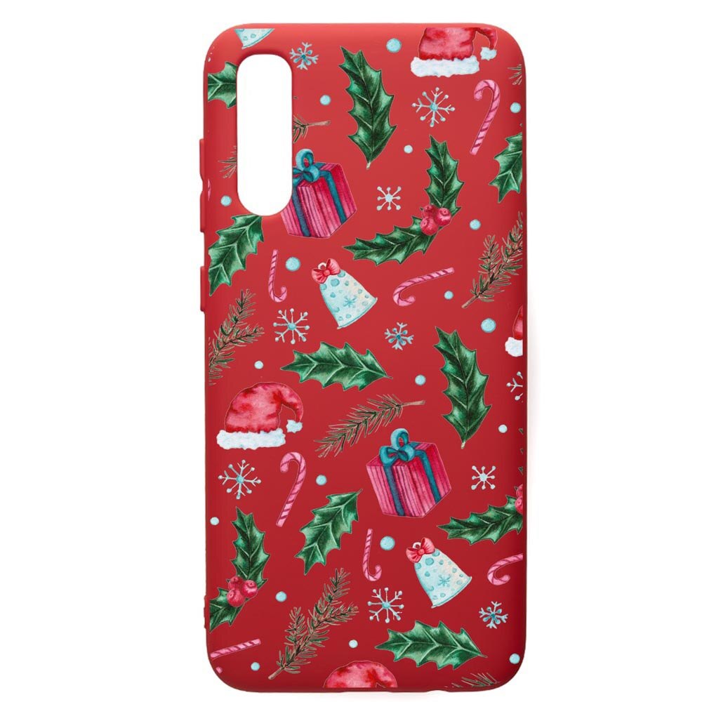 Husa de protectie Samsung Galaxy A70, Xmas, silicon, cu interiorul din material textil, protectie camera, Red, PR314