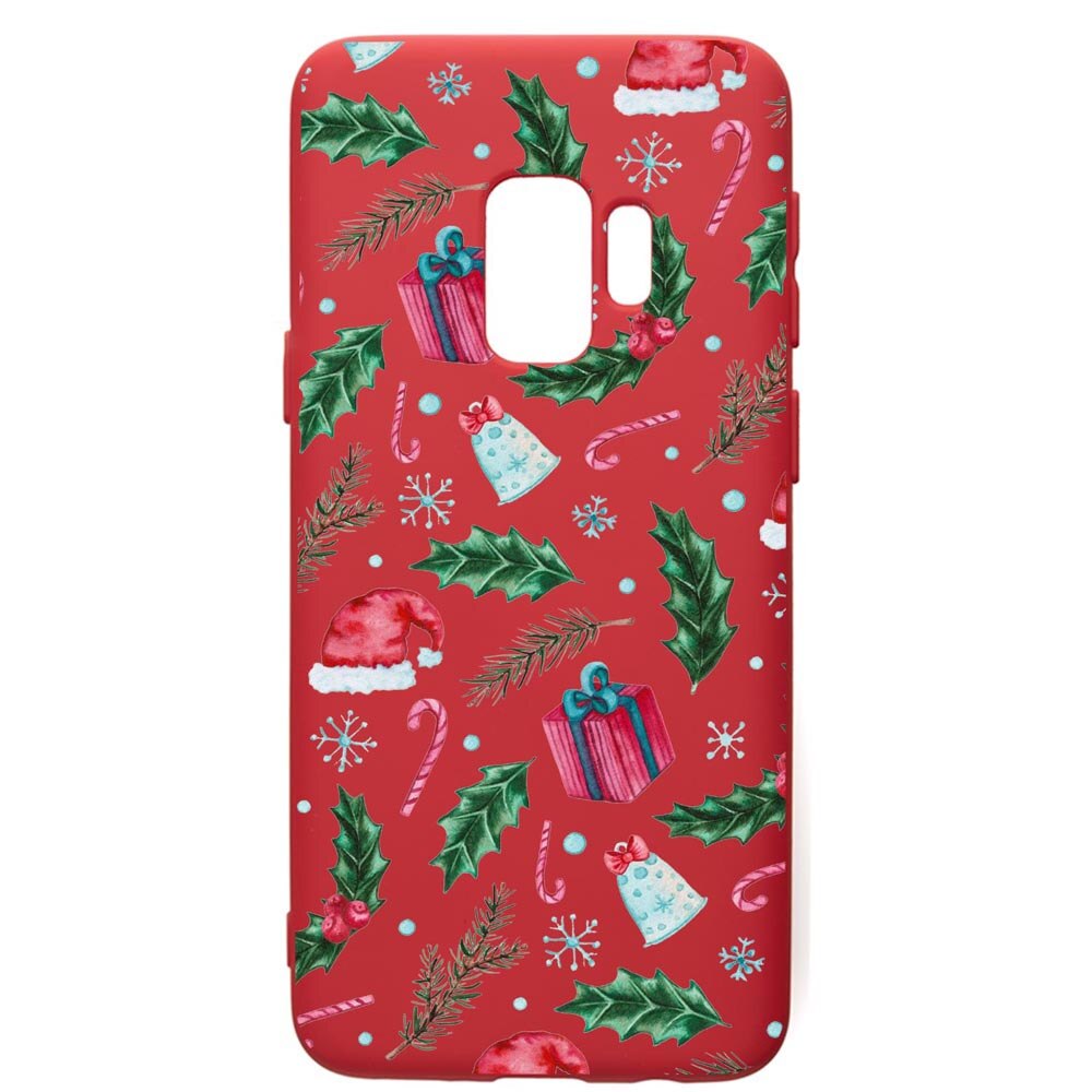 Husa de protectie Samsung Galaxy S9, Xmas, silicon, cu interiorul din material textil, protectie camera, Red, PR314