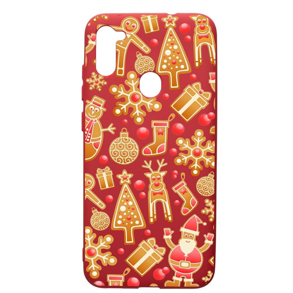 Husa de protectie Samsung Galaxy A11, Xmas, silicon, cu interiorul din material textil, protectie camera, Red, PR317