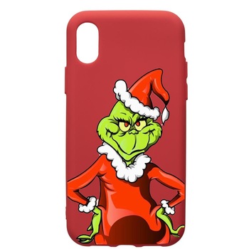 Husa de protectie Apple iPhone XR, Xmas Grinch, silicon, cu interiorul din material textil, protectie camera, Red, PR322 Husa de protectie Apple iPhone XR, Xmas Grinch, silicon, cu interiorul din material textil, protectie camera, Red, PR322