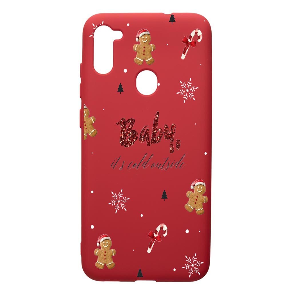 Husa de protectie Samsung Galaxy A11, Xmas, silicon, cu interiorul din material textil, protectie camera, Red, PR319