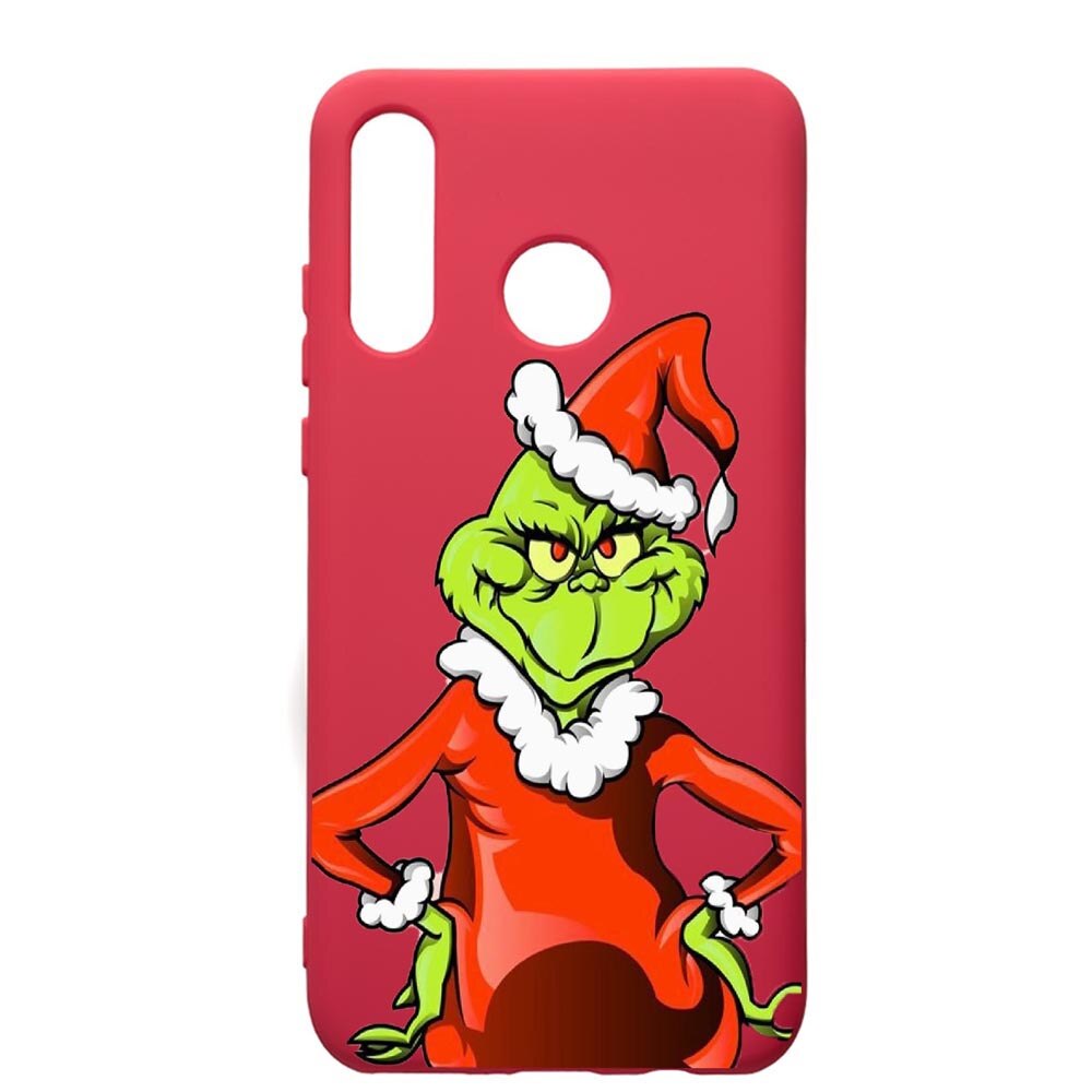 Husa de protectie Huawei P30 Lite, Xmas Grinch, silicon, cu interiorul din material textil, protectie camera, Maroon, PM322