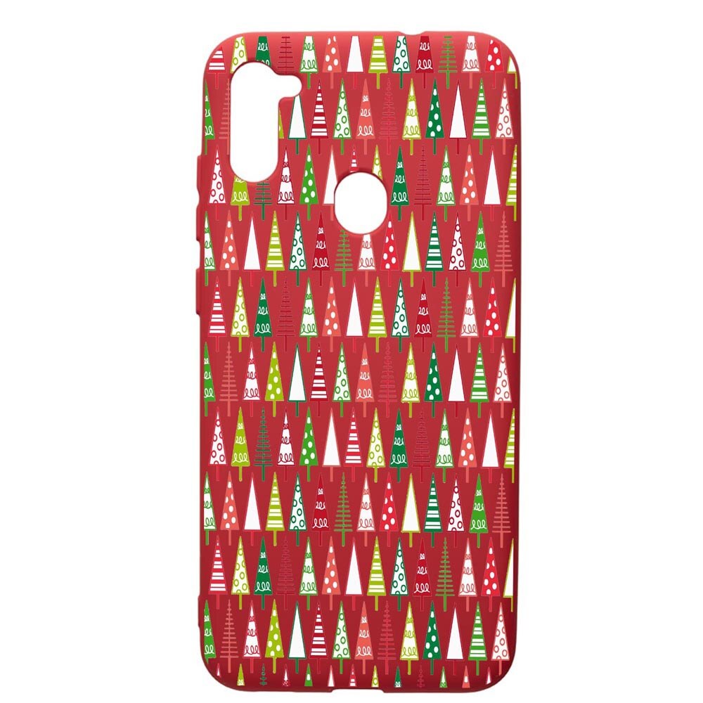 Husa de protectie Samsung Galaxy A11, Xmas Tree, silicon, cu interiorul din material textil, protectie camera, Red, PR340