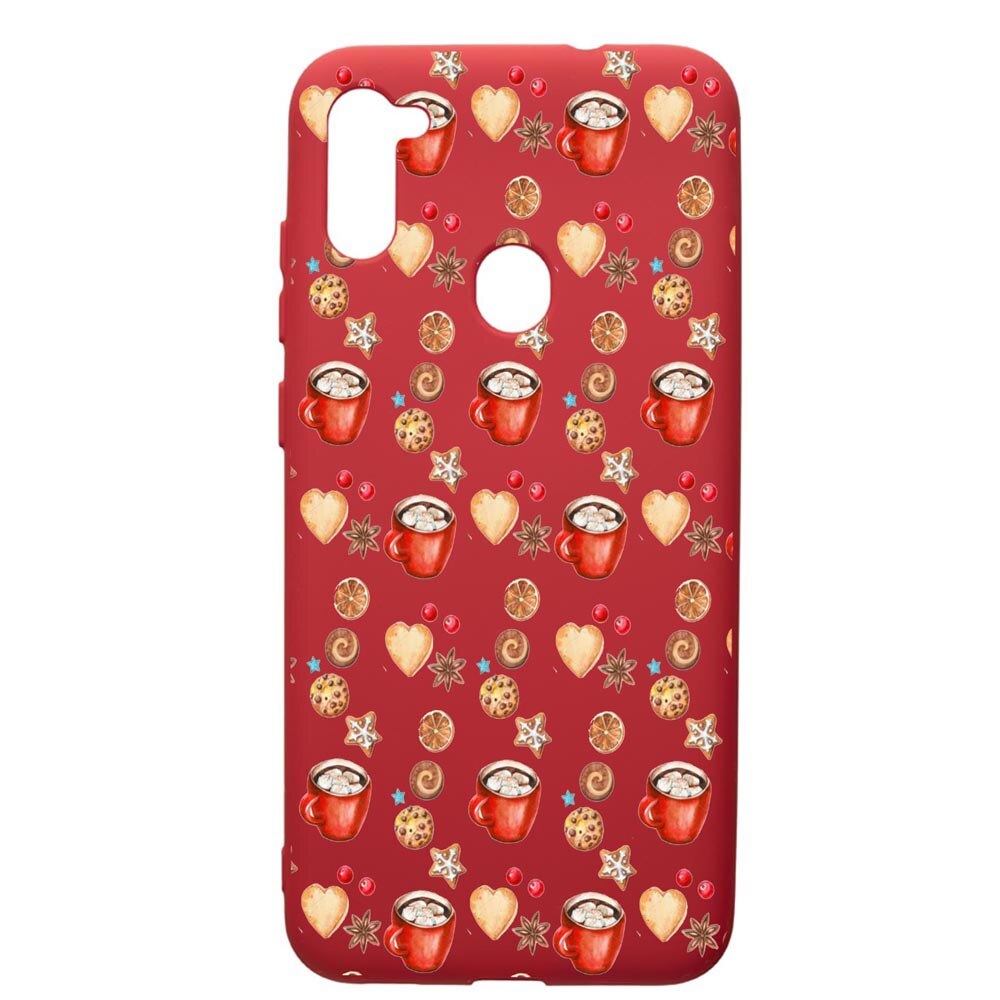 Husa de protectie Samsung Galaxy A11, Xmas Coffee, silicon, cu interiorul din material textil, protectie camera, Red, PR343