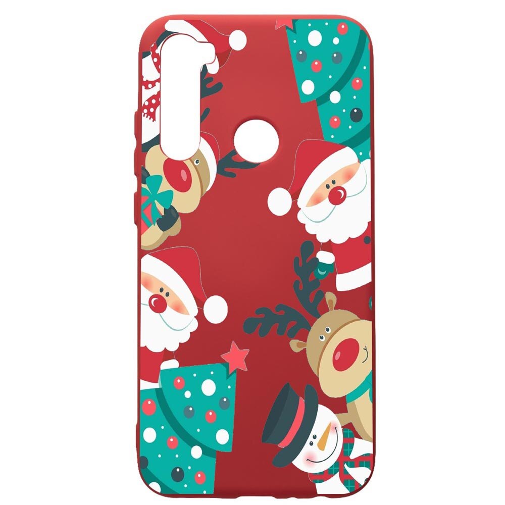Husa de protectie Xiaomi Redmi Note 8, Xmas, silicon, cu interiorul din material textil, protectie camera, Red, PR338