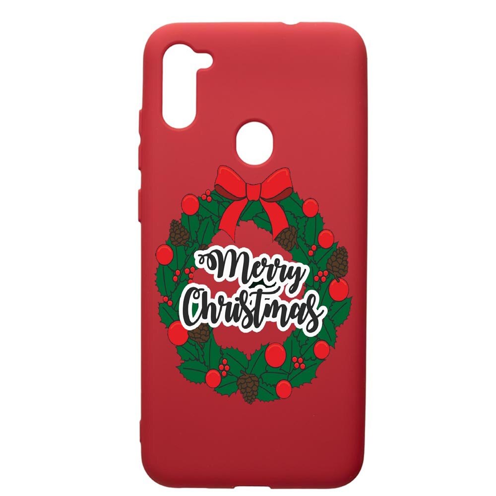 Husa de protectie Samsung Galaxy A11, Merry Christmas, silicon, cu interiorul din material textil, protectie camera, Red, PR346