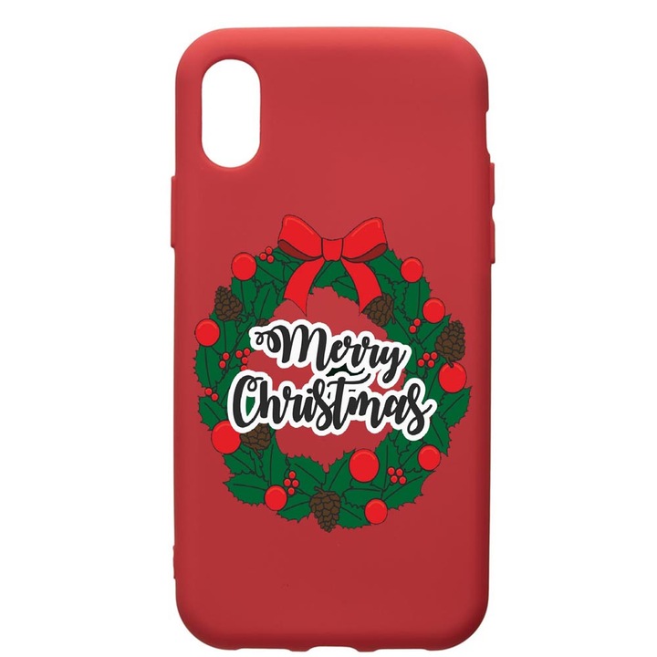 Husa de protectie Apple iPhone XR, Merry Christmas, silicon, cu interiorul din material textil, protectie camera, Red, PR346