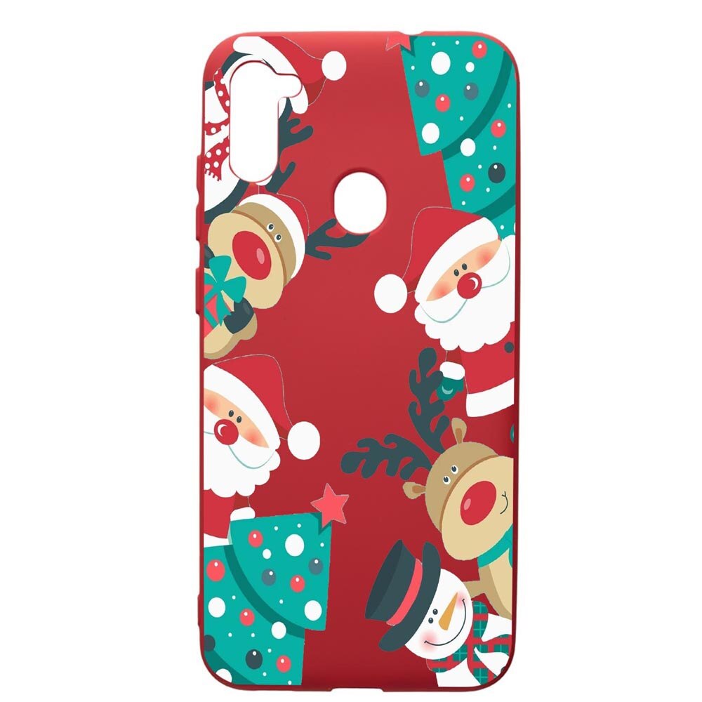 Husa de protectie Samsung Galaxy A11, Xmas, silicon, cu interiorul din material textil, protectie camera, Red, PR338