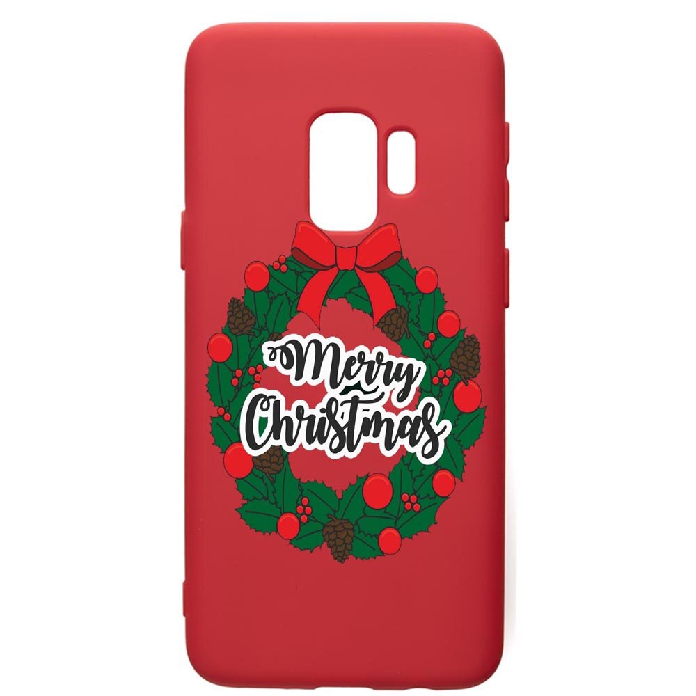 Husa de protectie Samsung Galaxy S9, Merry Christmas, silicon, cu interiorul din material textil, protectie camera, Red, PR346