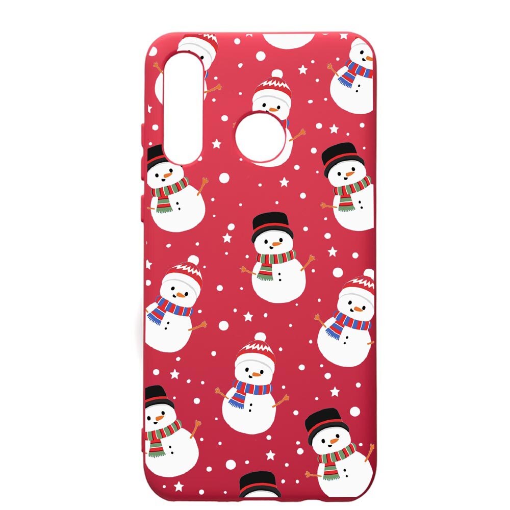 Husa de protectie Huawei P30 Lite, Snowman, silicon, cu interiorul din material textil, protectie camera, Maroon, PM351