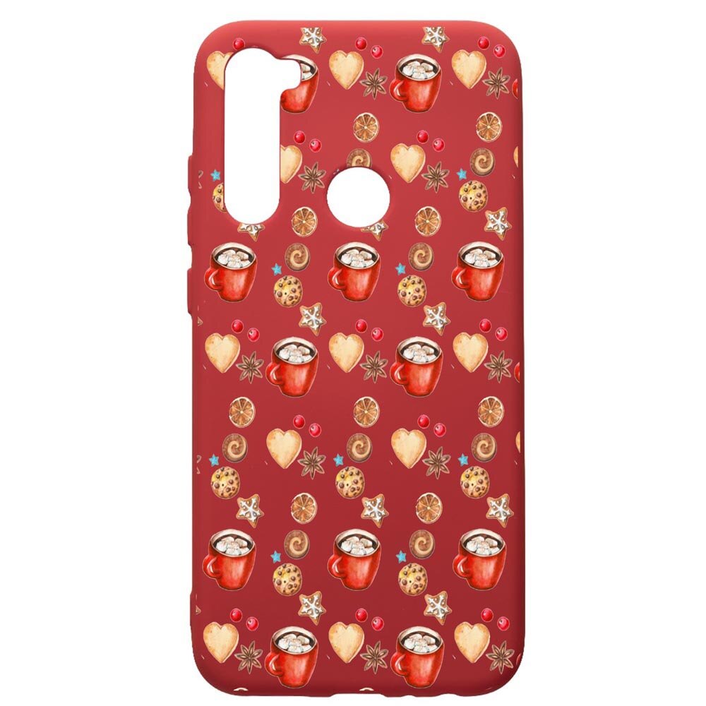 Husa de protectie Xiaomi Redmi Note 8, Xmas Coffee, silicon, cu interiorul din material textil, protectie camera, Red, PR343