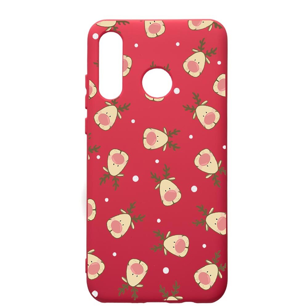 Husa de protectie Huawei P30 Lite, Xmas Reindeer, silicon, cu interiorul din material textil, protectie camera, Maroon, PM349
