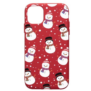 Husa de protectie Apple iPhone 12 Mini, Snowman, silicon, cu interiorul din material textil, protectie camera, Red, PR351 Husa de protectie Apple iPhone 12 Mini, Snowman, silicon, cu interiorul din material textil, protectie camera, Red, PR351