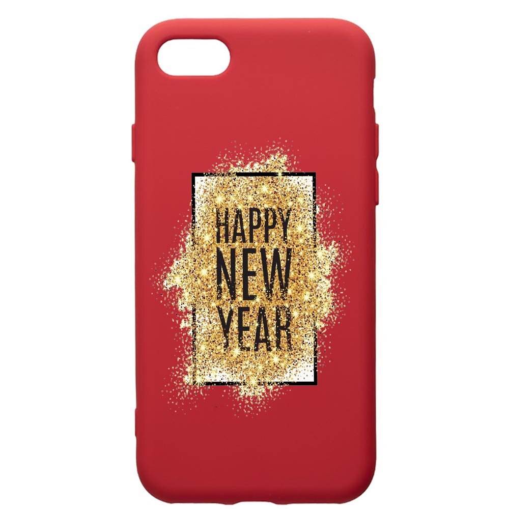 Husa de protectie Apple iPhone SE 2 / iPhone 8 / iPhone 7, Happy New Year, silicon, cu interiorul din material textil, protectie camera, Red, PR355