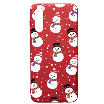 Husa de protectie Samsung Galaxy A70, Snowman, silicon, cu interiorul din material textil, protectie camera, Red, PR351 Husa de protectie Samsung Galaxy A70, Snowman, silicon, cu interiorul din material textil, protectie camera, Red, PR351