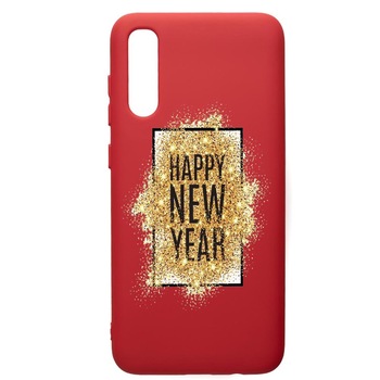 Husa de protectie Samsung Galaxy A50, Happy New Year, silicon, cu interiorul din material textil, protectie camera, Red, PR355 Husa de protectie Samsung Galaxy A50, Happy New Year, silicon, cu interiorul din material textil, protectie camera, Red, PR355