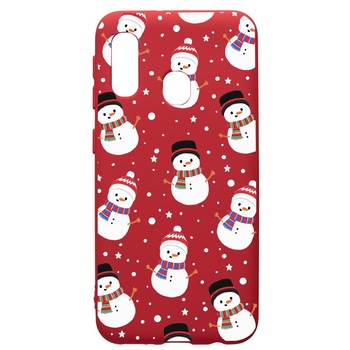 Husa de protectie Samsung Galaxy A20E, Snowman, silicon, cu interiorul din material textil, protectie camera, Red, PR351 Husa de protectie Samsung Galaxy A20E, Snowman, silicon, cu interiorul din material textil, protectie camera, Red, PR351