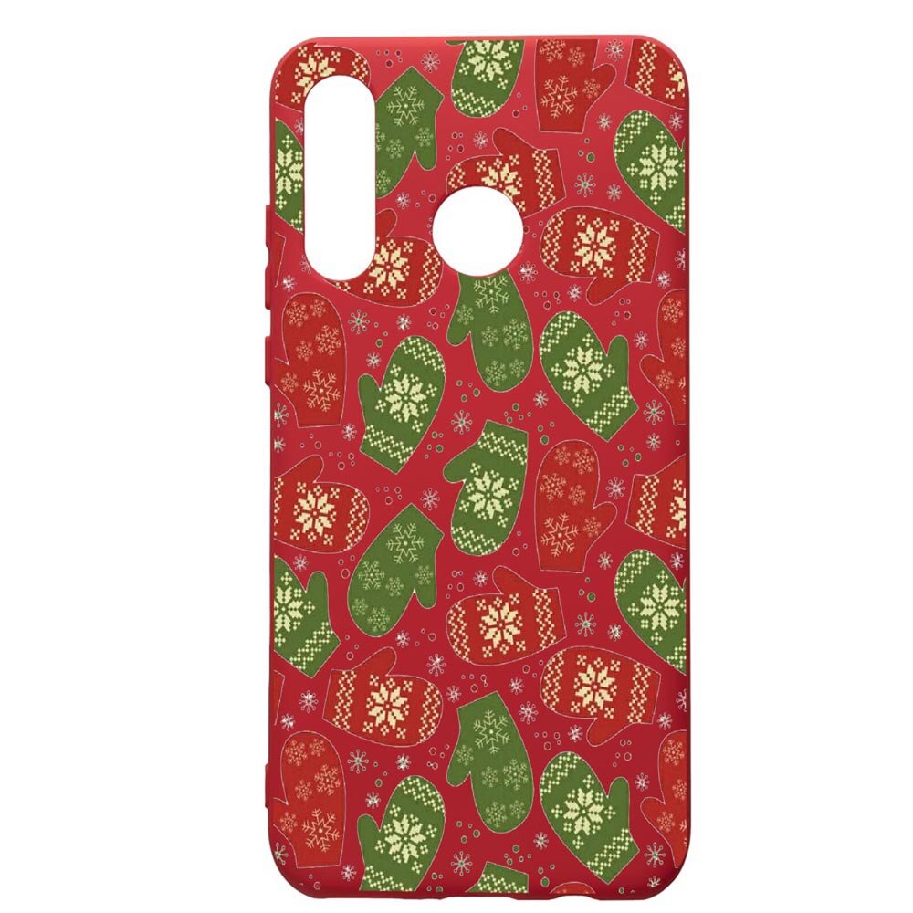 Husa de protectie Huawei P30 Lite, Winter, silicon, cu interiorul din material textil, protectie camera, Red, PR352
