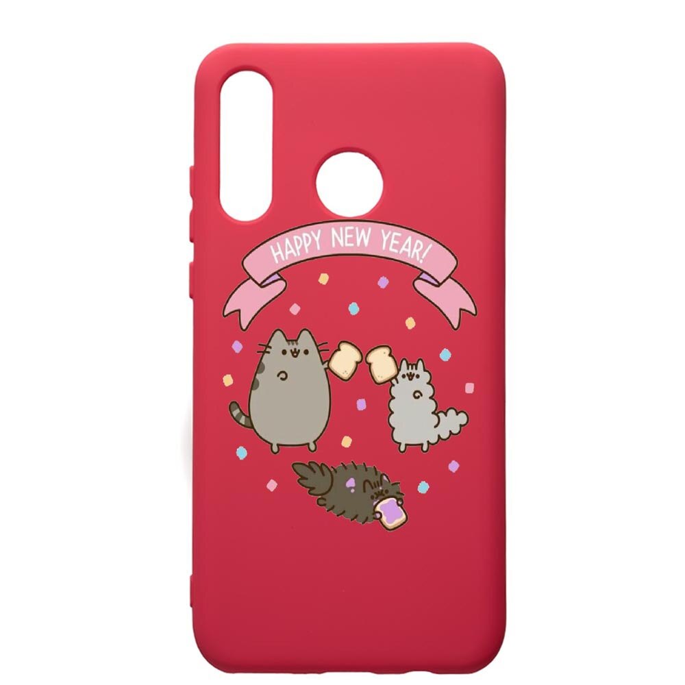 Husa de protectie Huawei P30 Lite, Happy New Year, silicon, cu interiorul din material textil, protectie camera, Maroon, PM356