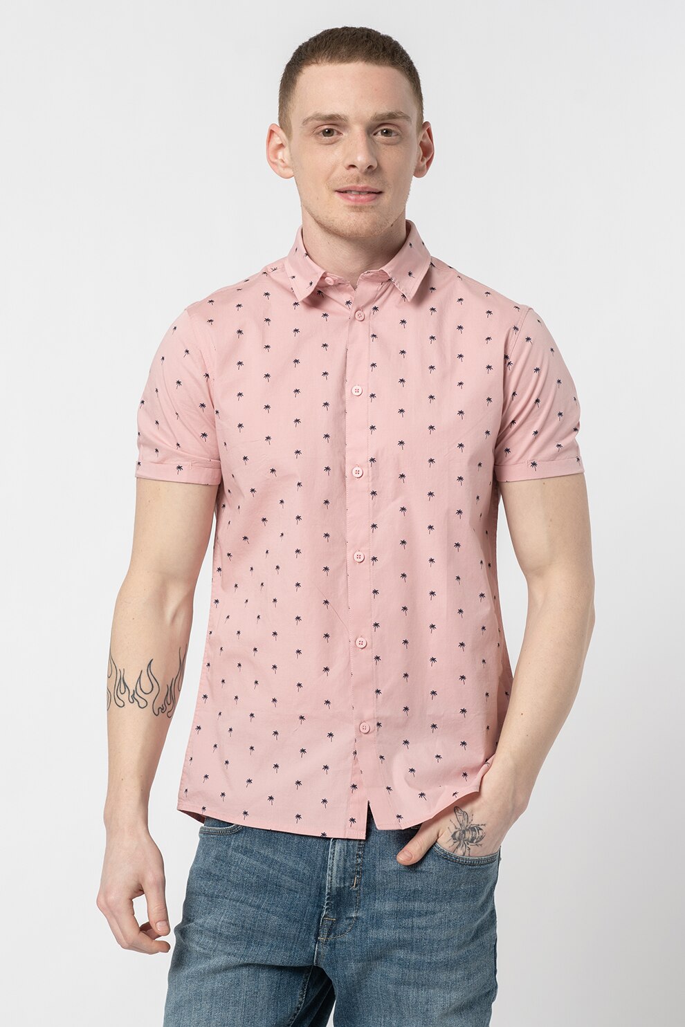 !Solid, Camasa slim fit Reed, Roz prafuit/Bleumarin