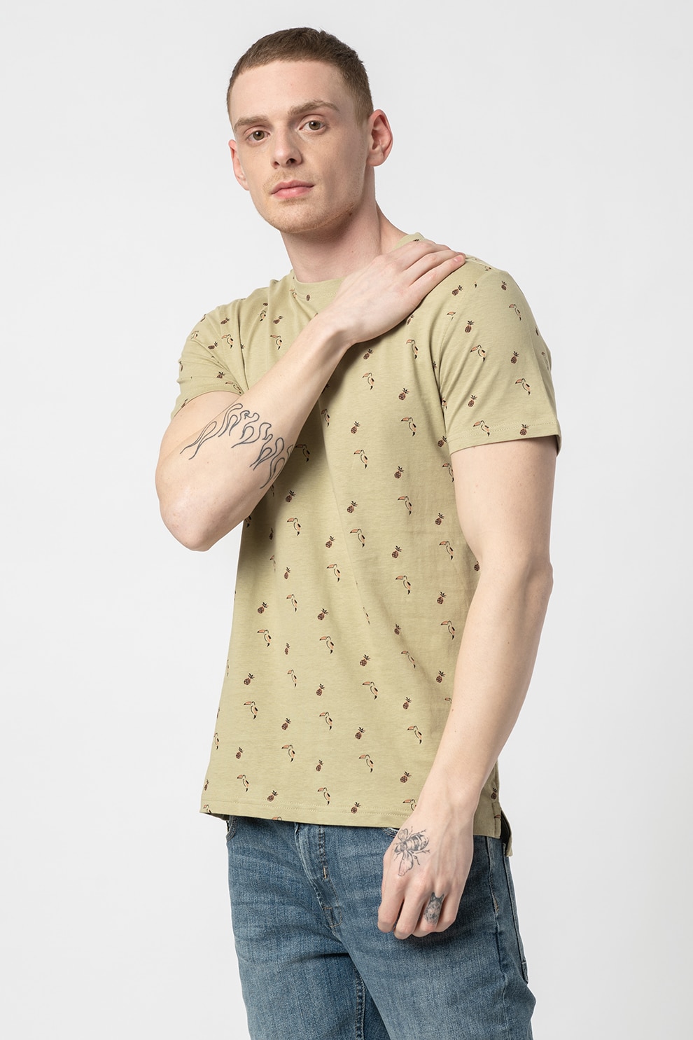 !Solid, Tricou cu imprimeu grafic Rico, verde oliv, oranj, negru, S