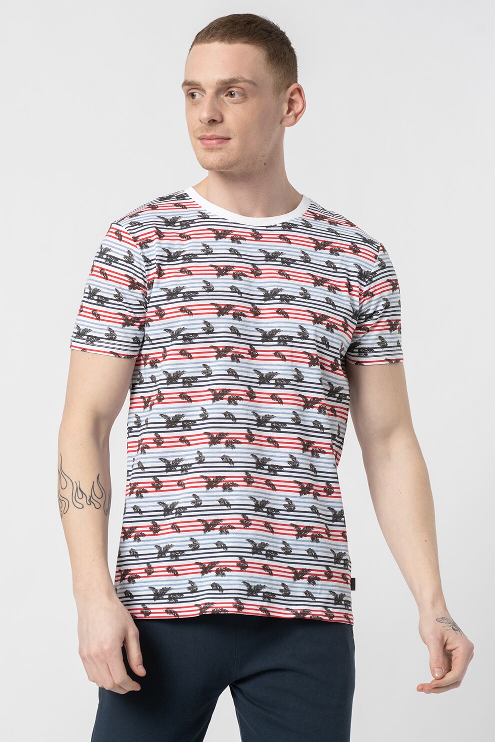 !Solid, Tricou de bumbac cu imprimeu Rigs, Alb optic/rosu/albastru