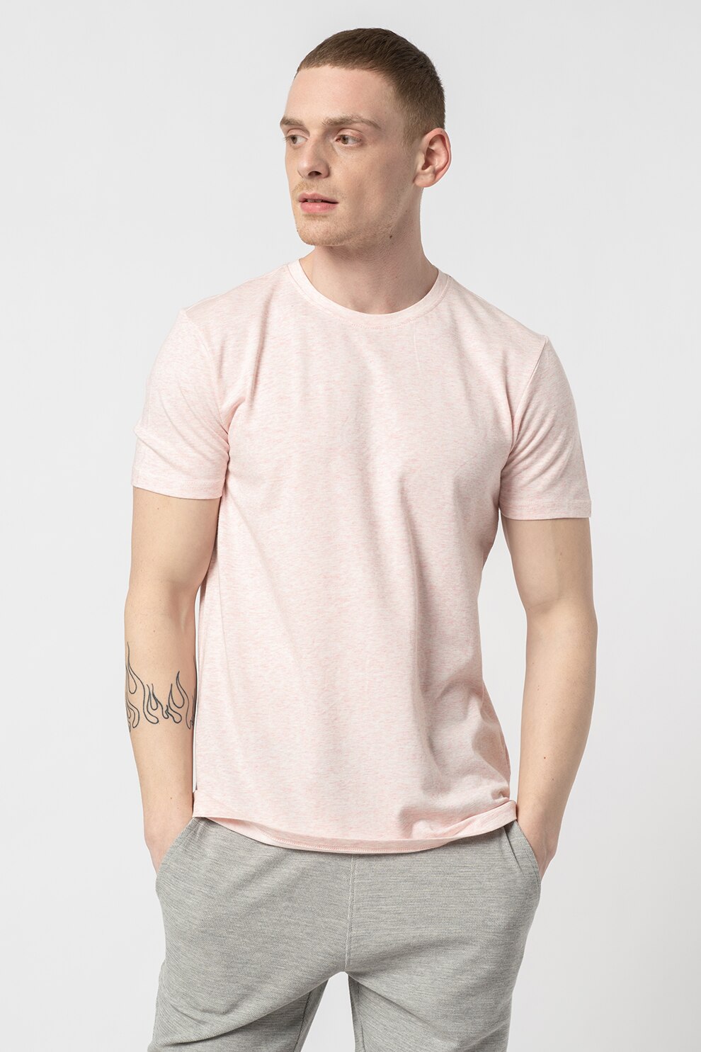 !Solid, Tricou cu decolteu la baza gatului Reino, Roz melange, L