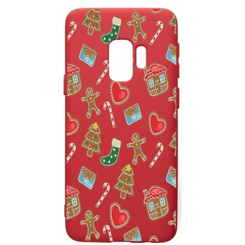 Husa de protectie Samsung Galaxy S9, Sweets, silicon, cu interiorul din material textil, protectie camera, Red, PR353 Husa de protectie Samsung Galaxy S9, Sweets, silicon, cu interiorul din material textil, protectie camera, Red, PR353
