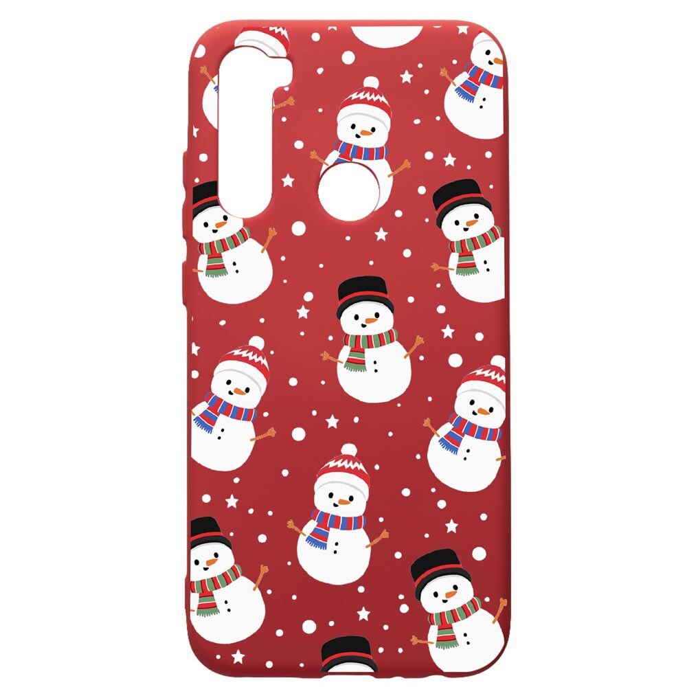 Husa de protectie Xiaomi Redmi Note 8, Snowman, silicon, cu interiorul din material textil, protectie camera, Red, PR351
