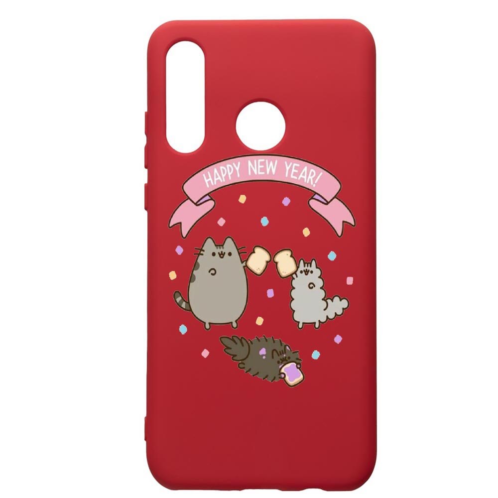 Husa de protectie Huawei P30 Lite, Happy New Year, silicon, cu interiorul din material textil, protectie camera, Red, PR356