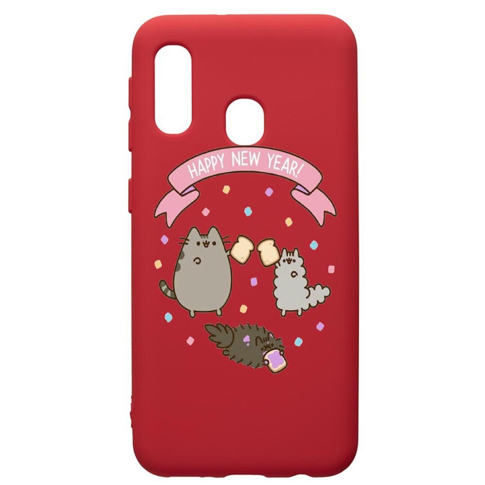 Husa de protectie Samsung Galaxy A40, Happy New Year, silicon, cu interiorul din material textil, protectie camera, Red, PR356