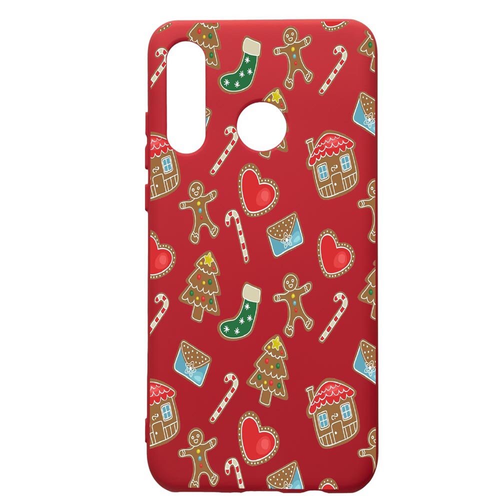 Husa de protectie Huawei P30 Lite, Sweets, silicon, cu interiorul din material textil, protectie camera, Red, PR353