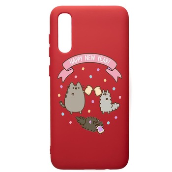 Husa de protectie Samsung Galaxy A50, Happy New Year, silicon, cu interiorul din material textil, protectie camera, Red, PR356 Husa de protectie Samsung Galaxy A50, Happy New Year, silicon, cu interiorul din material textil, protectie camera, Red, PR356