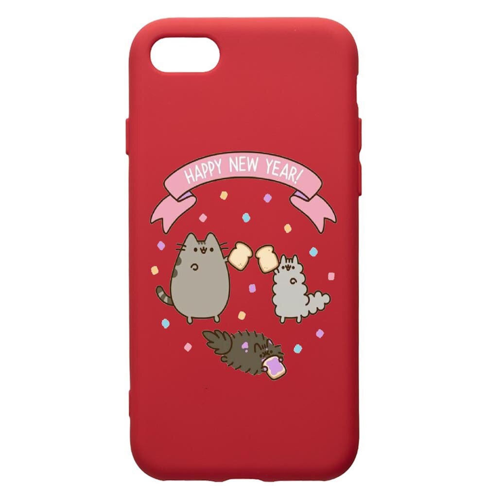 Husa de protectie Apple iPhone 8 Plus / iPhone 7 Plus, Happy New Year, silicon, cu interiorul din material textil, protectie camera, Red, PR356