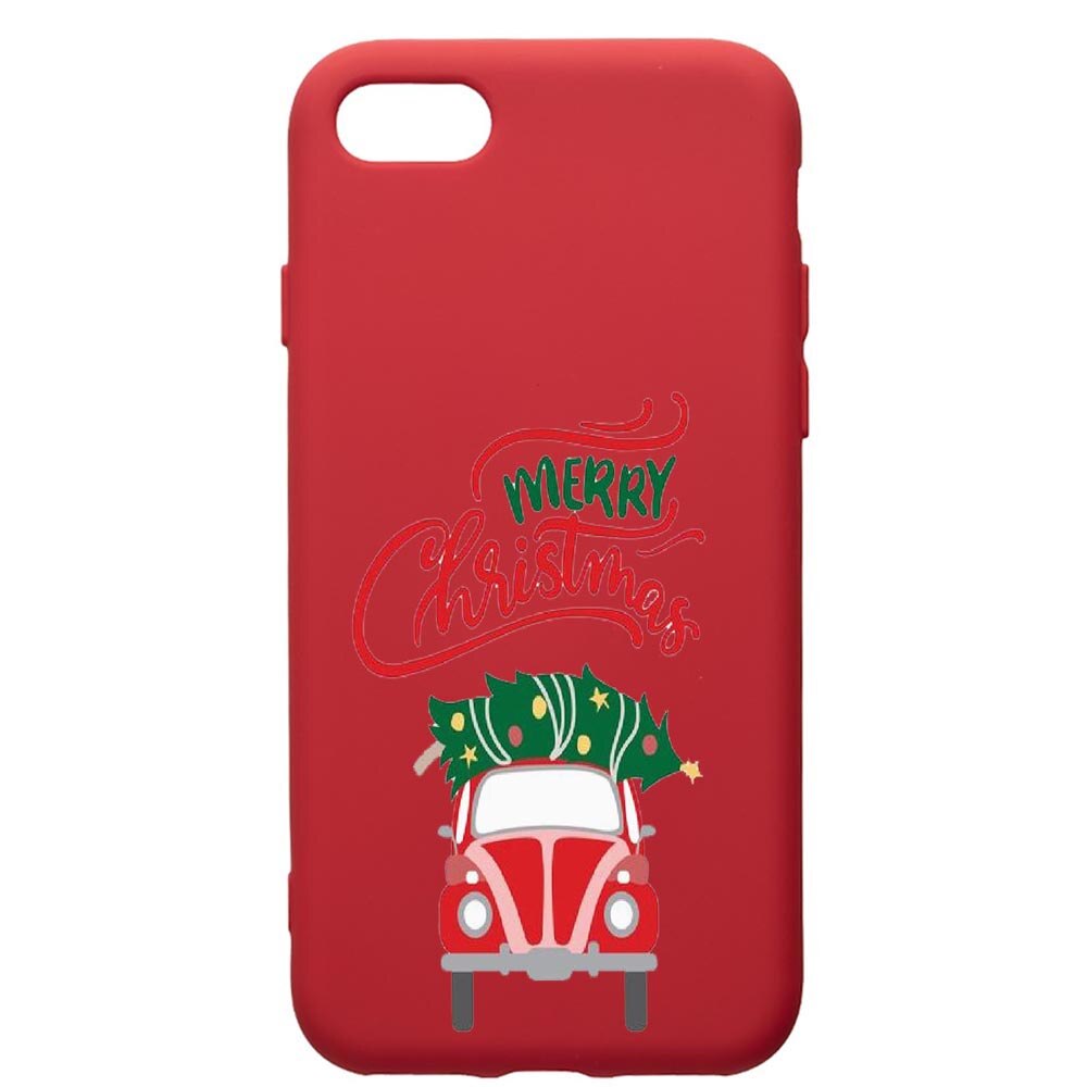 Husa de protectie Apple iPhone 8 Plus / iPhone 7 Plus, Merry Xmas, silicon, cu interiorul din material textil, protectie camera, Red, PR357