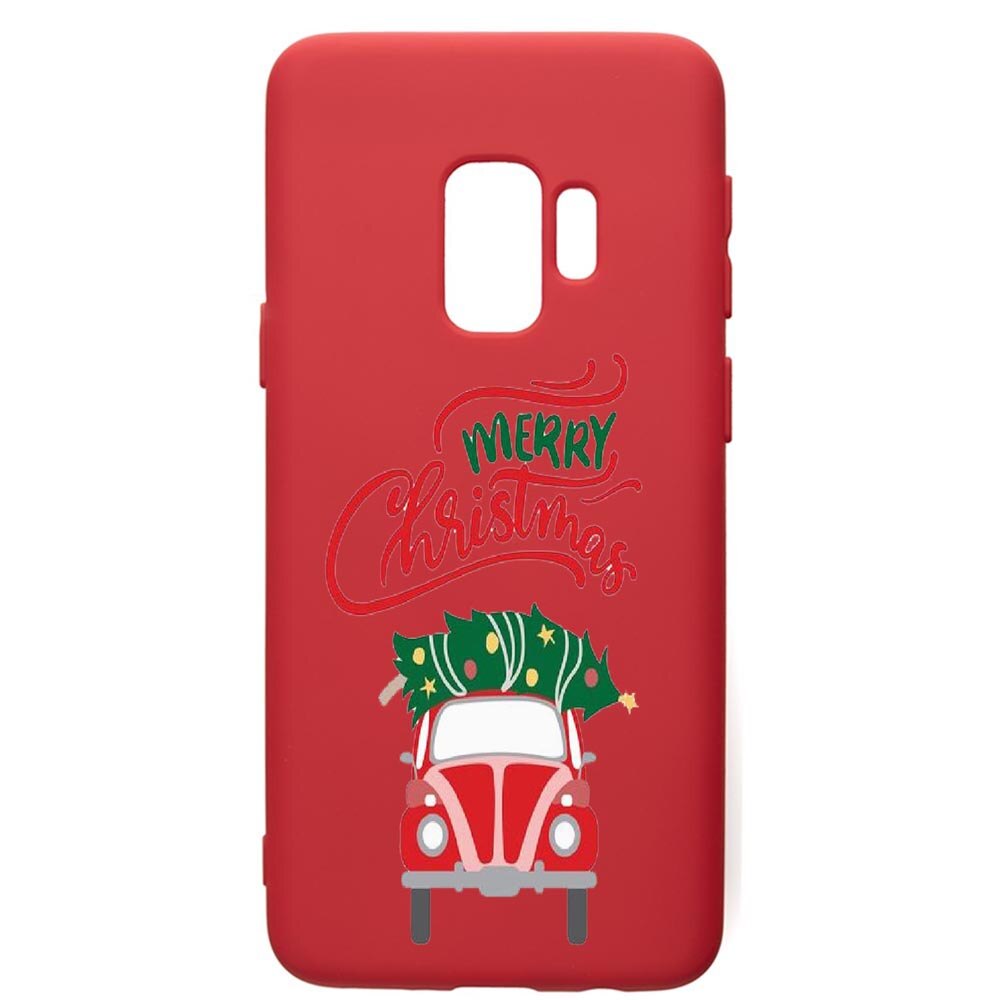Husa de protectie Samsung Galaxy S9, Merry Xmas, silicon, cu interiorul din material textil, protectie camera, Red, PR357