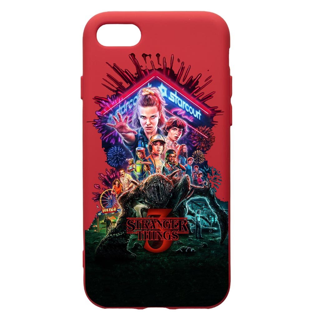 Husa de protectie Apple iPhone 8 Plus / iPhone 7 Plus, Stranger Things, silicon, cu interiorul din material textil, protectie camera, Red, PR372