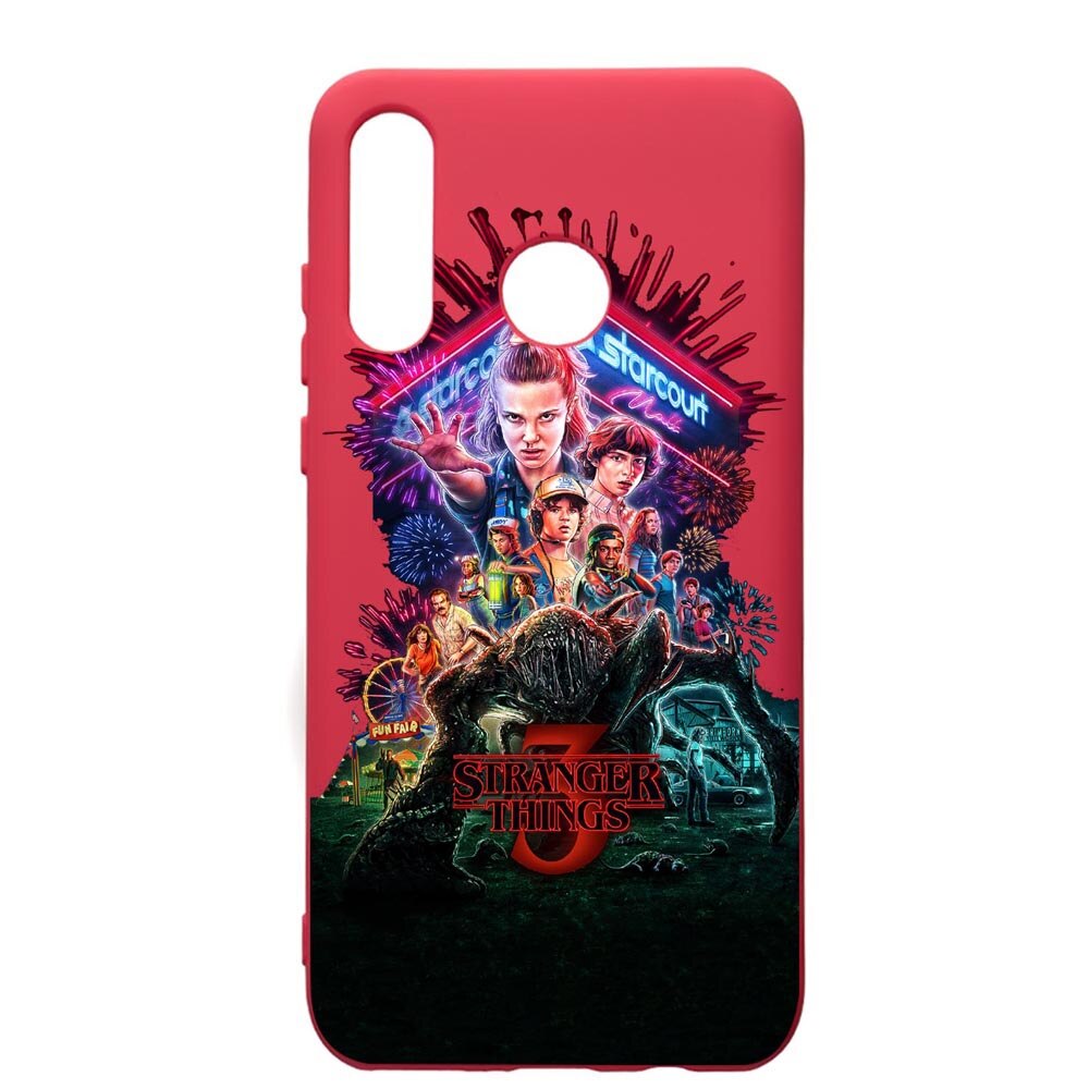 Husa de protectie Huawei P30 Lite, Stranger Things, silicon, cu interiorul din material textil, protectie camera, Maroon, PM372