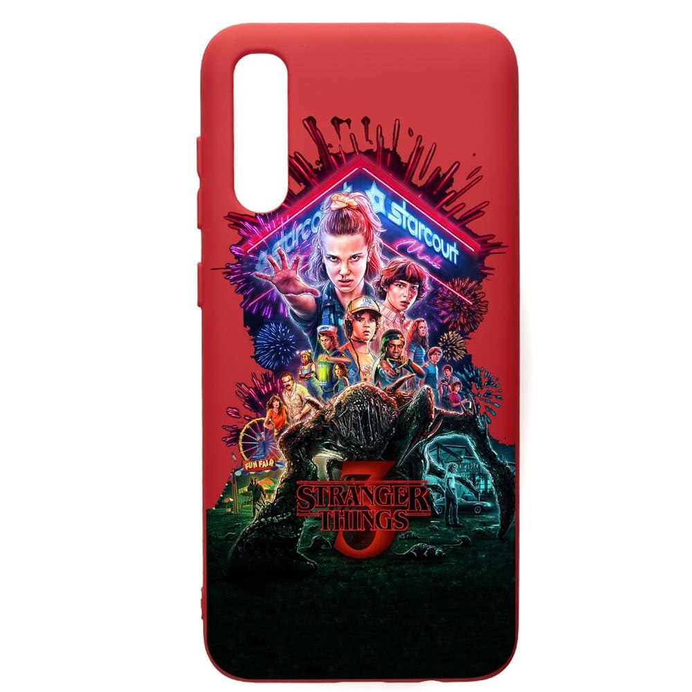 Husa de protectie Samsung Galaxy A50, Stranger Things, silicon, cu interiorul din material textil, protectie camera, Red, PR372