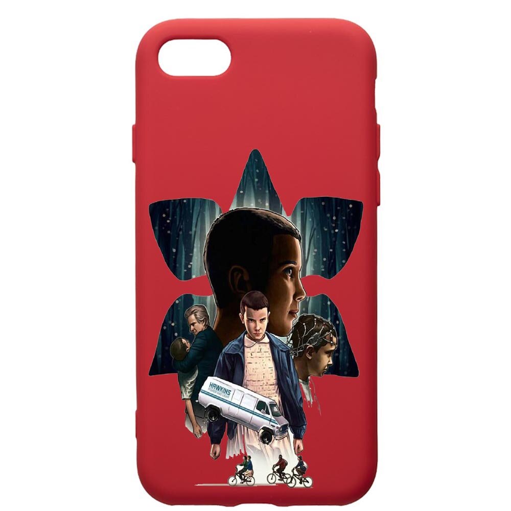 Husa de protectie Apple iPhone 8 Plus / iPhone 7 Plus, Stranger Things, silicon, cu interiorul din material textil, protectie camera, Red, PR373