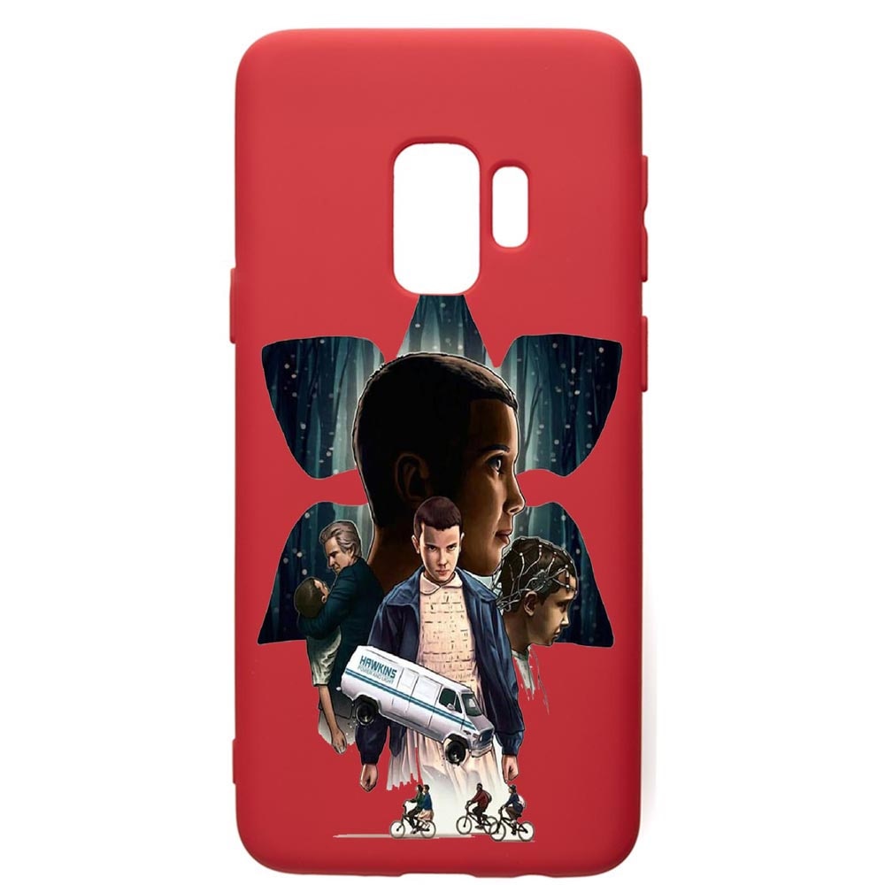 Husa de protectie Samsung Galaxy S9, Stranger Things, silicon, cu interiorul din material textil, protectie camera, Red, PR373