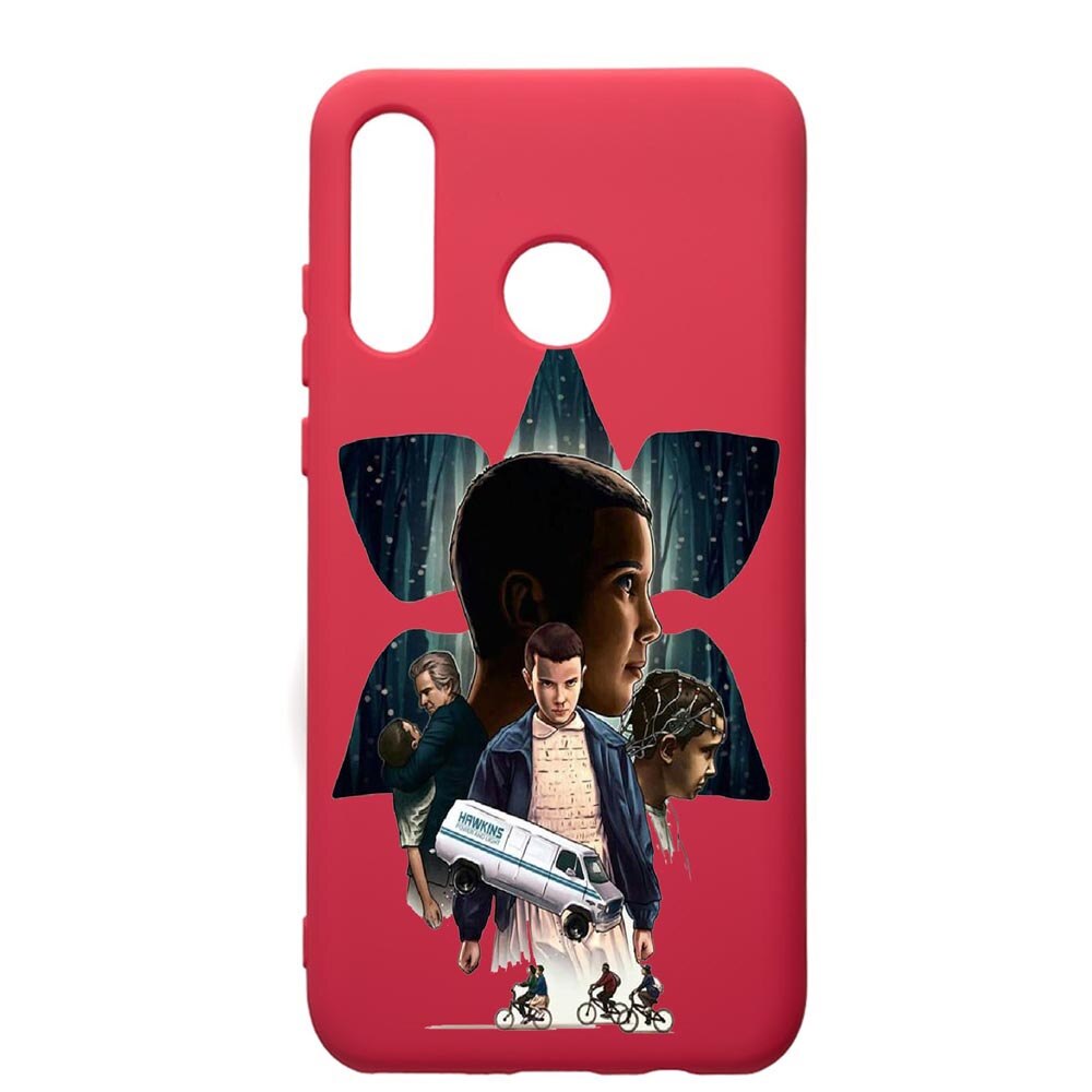 Husa de protectie Huawei P30 Lite, Stranger Things, silicon, cu interiorul din material textil, protectie camera, Maroon, PM373