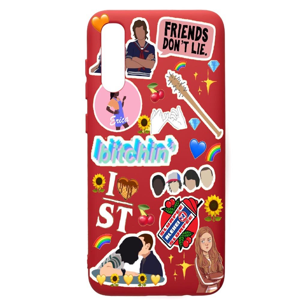 Husa de protectie Samsung Galaxy A70, Stranger Things, silicon, cu interiorul din material textil, protectie camera, Red, PR376