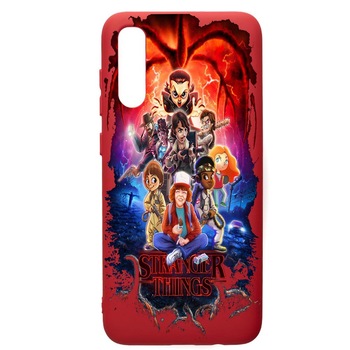 Husa de protectie Samsung Galaxy A30S, Stranger Things, silicon, cu interiorul din material textil, protectie camera, Red, PR377 Husa de protectie Samsung Galaxy A30S, Stranger Things, silicon, cu interiorul din material textil, protectie camera, Red, PR377